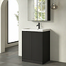 Milan Fluted 600mm Soft Black 2-Door Floor Standing Vanity Unit with Matt Black Handles