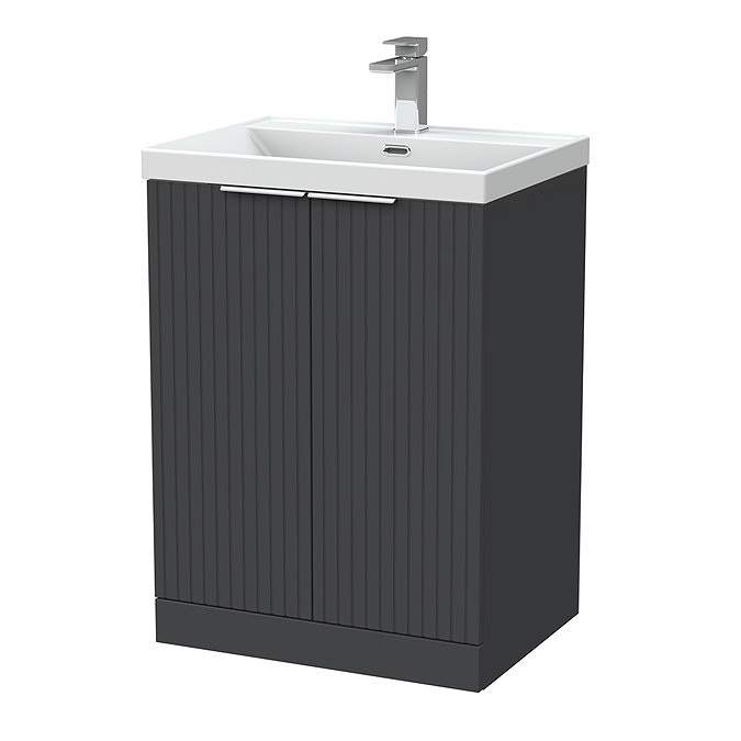 Milan Fluted 600mm Soft Black 2-Door Floor Standing Vanity Unit