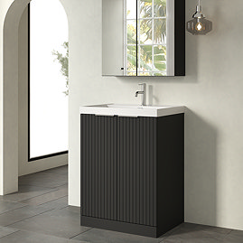 Milan Fluted 600mm Soft Black 2-Door Floor Standing Vanity Unit