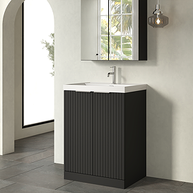 Milan Fluted 600mm Soft Black 2-Door Floor Standing Vanity Unit