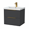 Milan Fluted 600mm Soft Black 2-Drawer Wall Hung Vanity Unit with Brushed Brass Handles