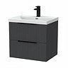 Milan Fluted 600mm Soft Black 2-Drawer Wall Hung Vanity Unit with Matt Black Handles