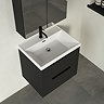 Milan Fluted 600mm Soft Black 2-Drawer Wall Hung Vanity Unit with Matt Black Handles