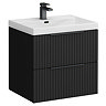 Milan Fluted 600mm Soft Black 2-Drawer Wall Hung Vanity Unit with Matt Black Handles
