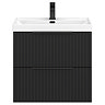 Milan Fluted 600mm Soft Black 2-Drawer Wall Hung Vanity Unit with Matt Black Handles