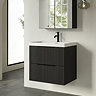 Milan Fluted 600mm Soft Black 2-Drawer Wall Hung Vanity Unit with Matt Black Handles