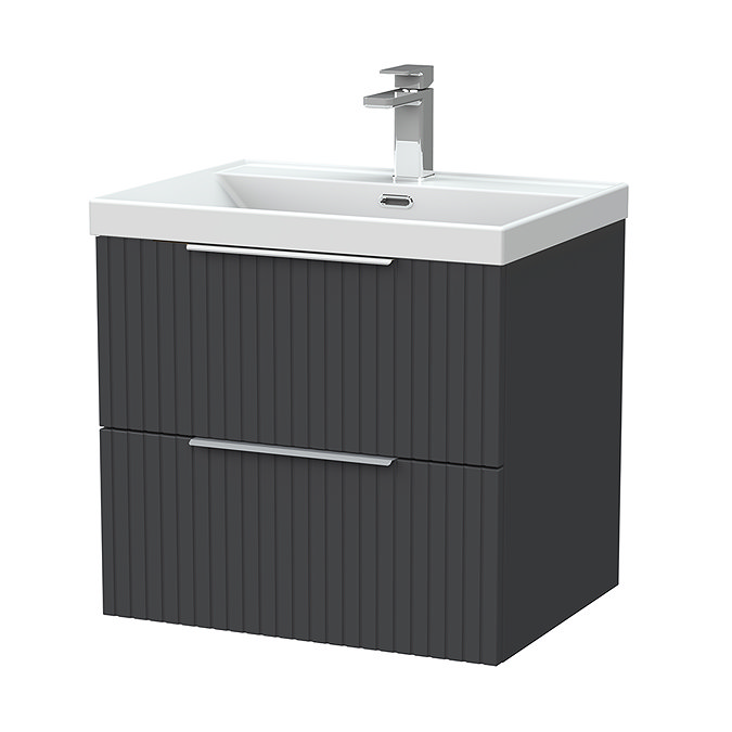 Milan Fluted 600mm Soft Black 2-Drawer Wall Hung Vanity Unit