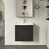 Milan Fluted 600mm Soft Black 2-Drawer Wall Hung Vanity Unit