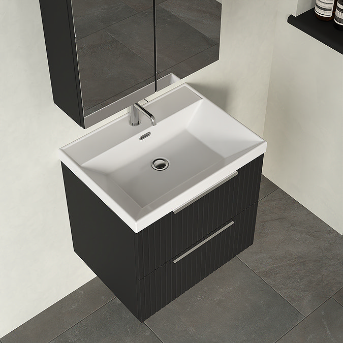 Milan Fluted 600mm Soft Black 2-Drawer Wall Hung Vanity Unit