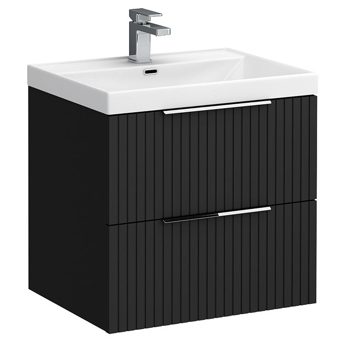 Milan Fluted 600mm Soft Black 2-Drawer Wall Hung Vanity Unit