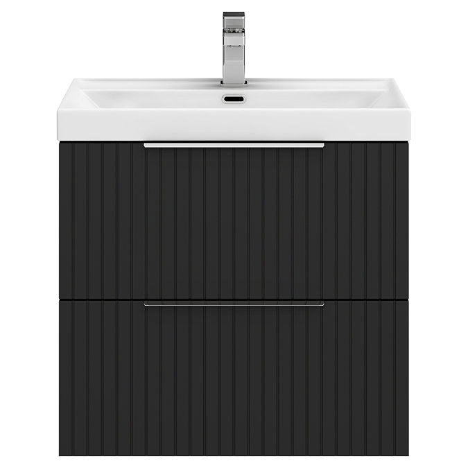 Milan Fluted 600mm Soft Black 2-Drawer Wall Hung Vanity Unit