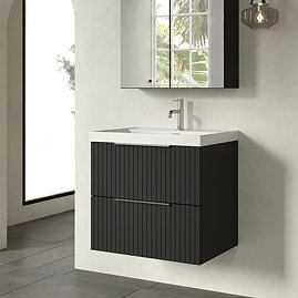 Milan Fluted 600mm Soft Black 2-Drawer Wall Hung Vanity Unit