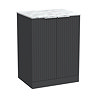 Milan Fluted 600mm Soft Black Vanity Unit - Floor Standing 2-Door Unit with Carrara Marble Worktop & Chrome Handles