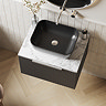 Milan Fluted 600mm Soft Black Vanity Unit - Wall Hung 1 Drawer Unit with Carrara Marble Worktop & Chrome Handle