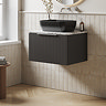 Milan Fluted 600mm Soft Black Vanity Unit - Wall Hung 1 Drawer Unit with Carrara Marble Worktop & Chrome Handle