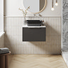 Milan Fluted 600mm Soft Black Vanity Unit - Wall Hung 1 Drawer Unit with Carrara Marble Worktop & Chrome Handle