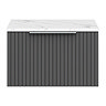 Milan Fluted 600mm Soft Black Vanity Unit - Wall Hung 1 Drawer Unit with Carrara Marble Worktop & Chrome Handle