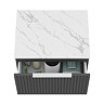 Milan Fluted 600mm Soft Black Vanity Unit - Wall Hung 1 Drawer Unit with Carrara Marble Worktop & Chrome Handle