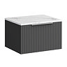 Milan Fluted 600mm Soft Black Vanity Unit - Wall Hung 1 Drawer Unit with Carrara Marble Worktop & Chrome Handle