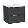 Milan Fluted 600mm Soft Black Vanity Unit - Wall Hung 2 Drawer Unit with Carrara Marble Worktop & Chrome Handles