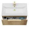 Milan Fluted 800mm Autumn Oak 1-Drawer Wall Hung Vanity Unit with Brushed Brass Handle