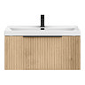 Milan Fluted 800mm Autumn Oak 1-Drawer Wall Hung Vanity Unit with Matt Black Handle