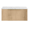 Milan Fluted 800mm Autumn Oak Vanity Unit - Wall Hung 1 Drawer Unit with Carrara Marble Worktop & Brushed Brass Handle