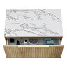 Milan Fluted 800mm Autumn Oak Vanity Unit - Wall Hung 1 Drawer Unit with Carrara Marble Worktop & Brushed Brass Handle