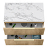 Milan Fluted 800mm Autumn Oak Vanity Unit - Wall Hung 2 Drawer Unit with Carrara Marble Worktop & Brushed Brass Handles