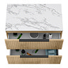 Milan Fluted 800mm Autumn Oak Vanity Unit - Wall Hung 2 Drawer Unit with Carrara Marble Worktop & Matt Black Handles