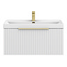 Milan Fluted 800mm Matt White 1-Drawer Wall Hung Vanity Unit with Brushed Brass Handle