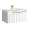 Milan Fluted 800mm Matt White 1-Drawer Wall Hung Vanity Unit with Brushed Brass Handle