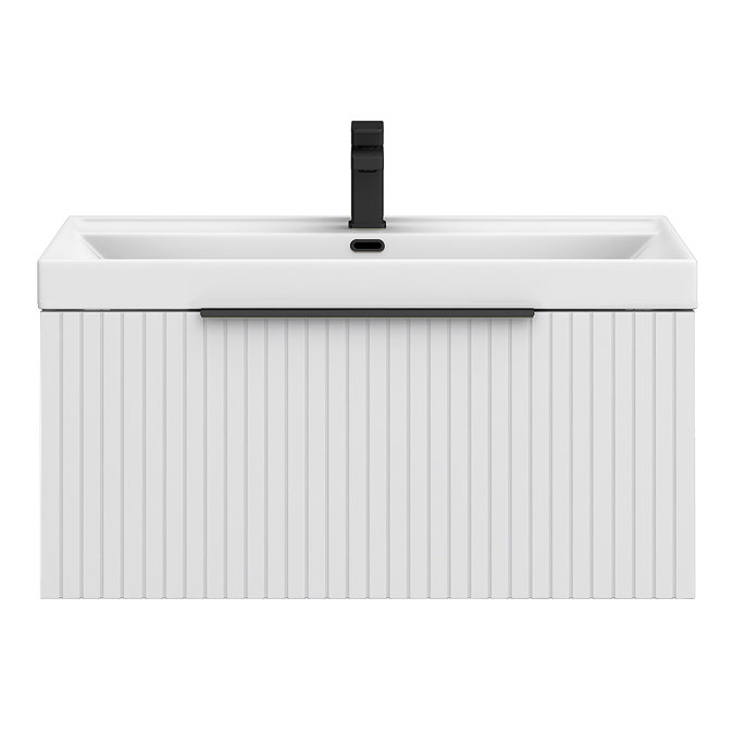 Milan Fluted 800mm Matt White 1-Drawer Wall Hung Vanity Unit with Matt Black Handle