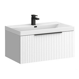 Milan Fluted 800mm Matt White 1-Drawer Wall Hung Vanity Unit with Matt Black Handle