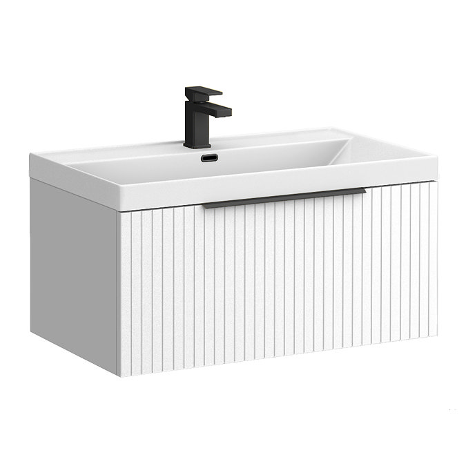 Milan Fluted 800mm Matt White 1-Drawer Wall Hung Vanity Unit with Matt Black Handle