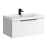 Milan Fluted 800mm Matt White 1-Drawer Wall Hung Vanity Unit with Matt Black Handle