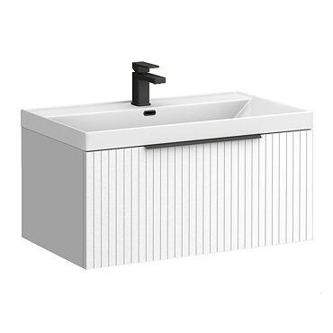 Milan Fluted 800mm Matt White 1-Drawer Wall Hung Vanity Unit with Matt Black Handle