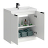 Milan Fluted 800mm Matt White 2-Door Floor Standing Vanity Unit with Matt Black Handles