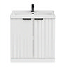Milan Fluted 800mm Matt White 2-Door Floor Standing Vanity Unit with Matt Black Handles