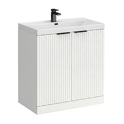Milan Fluted 800mm Matt White 2-Door Floor Standing Vanity Unit with Matt Black Handles