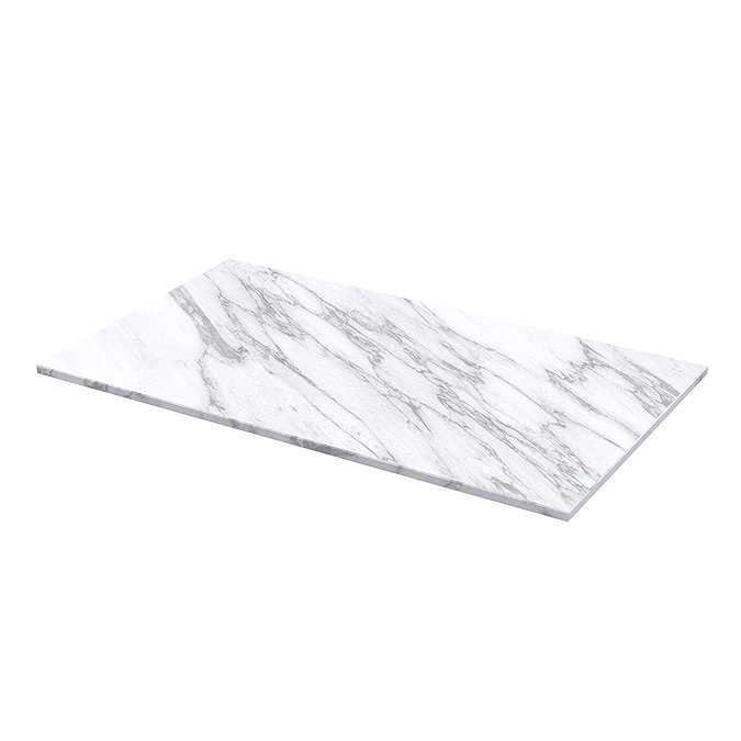 Milan Fluted 800mm Matt White Vanity Unit - Wall Hung 1 Drawer Unit with Carrara Marble Worktop & Matt Black Handle