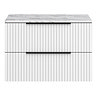 Milan Fluted 800mm Matt White Vanity Unit - Wall Hung 2 Drawer Unit with Carrara Marble Worktop & Matt Black Handles