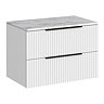 Milan Fluted 800mm Matt White Vanity Unit - Wall Hung 2 Drawer Unit with Carrara Marble Worktop & Matt Black Handles