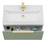 Milan Fluted 800mm Satin Green 1-Drawer Wall Hung Vanity Unit with Brushed Brass Handle
