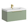 Milan Fluted 800mm Satin Green 1-Drawer Wall Hung Vanity Unit with Brushed Brass Handle
