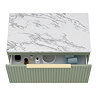 Milan Fluted 800mm Satin Green Vanity Unit - Wall Hung 1 Drawer Unit with Carrara Marble Worktop & Brushed Brass Handle