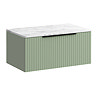 Milan Fluted 800mm Satin Green Vanity Unit - Wall Hung 1 Drawer Unit with Carrara Marble Worktop & Matt Black Handle