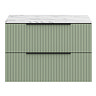Milan Fluted 800mm Satin Green Vanity Unit - Wall Hung 2 Drawer Unit with Carrara Marble Worktop & Matt Black Handles