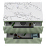 Milan Fluted 800mm Satin Green Vanity Unit - Wall Hung 2 Drawer Unit with Carrara Marble Worktop & Matt Black Handles