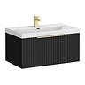 Milan Fluted 800mm Soft Black 1-Drawer Wall Hung Vanity Unit with Brushed Brass Handle